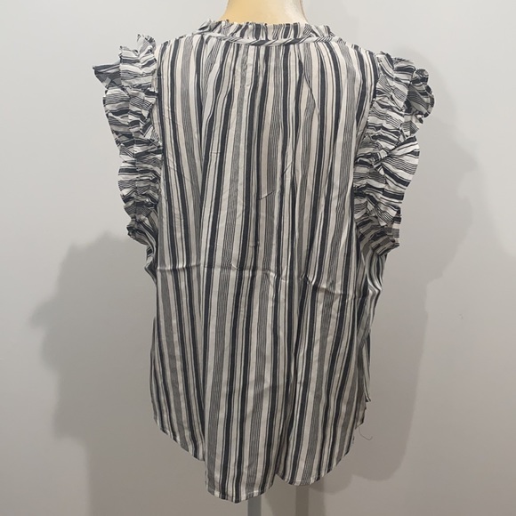 LOFT Striped Ruffle Split Neck Shell XL - Picture 9 of 11